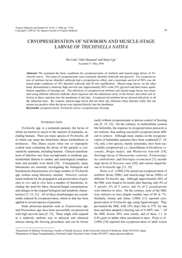 Cryopreservation of Newborn and Muscle-Stage Larvae of Trichinella Nativa