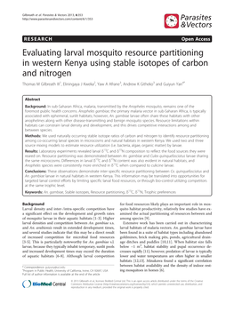 Evaluating Larval Mosquito Resource Partitioning in Western Kenya Using