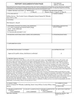 The Cavalry Career of Brigadier General Samuel M. Whitside from 1858 to 1902 6