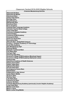 Classroom Central 2019-2020 Eligible Schools