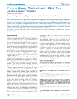 Metalmark Moths Mimic Their Jumping Spider Predators Jadranka Rota*, David L