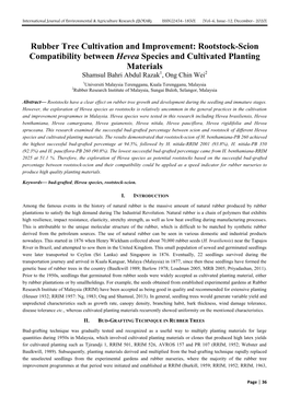 Rubber Tree Cultivation and Improvement: Rootstock-Scion