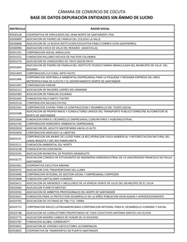 Cámara De Comercio De Cúcuta Base De Datos Depuración Entidades Sin Ánimo De Lucro