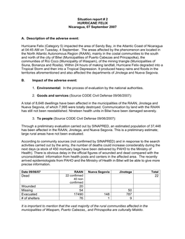 Situation Report # 2 HURRICANE FELIX Nicaragua, 07 September 2007