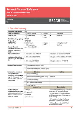 Research Terms of Reference UNHCR Shelter/NFI Assessment Whole of Syria