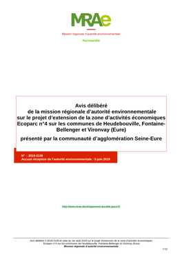 Avis Délibéré De La Mission Régionale D'autorité Environnementale Sur Le Projet D'extension De La Zone D'activités