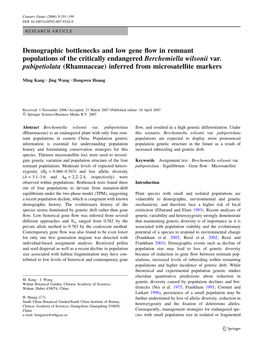 Demographic Bottlenecks and Low Gene Flow in Remnant Populations of the Critically Endangered Berchemiella Wilsonii Var. Pubipet