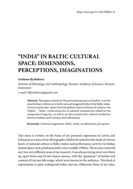 “India” in Baltic Cultural Space: Dimensions, Perceptions, Imaginations