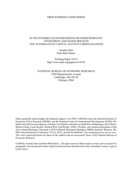 Is the Invisible Hand Discerning Or Indiscriminate? Investment and Stock Prices in the Aftermath of Capital Account Liberalizations