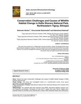 Conservation Challenges and Causes of Wildlife Habitat Change in Kafta Sheraro National Park, Northwestern Tigray, Ethiopia