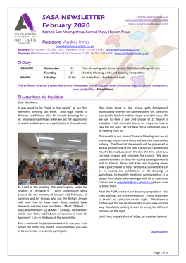 SASA NEWSLETTER February 2020