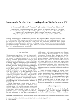 Isoseismals for the Kutch Earthquake of 26Th January 2001