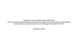 Submission by the Croydon South Labour Party to the Local