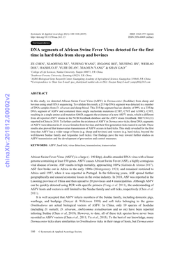 DNA Segments of African Swine Fever Virus Detected for the First Time in Hard Ticks from Sheep and Bovines