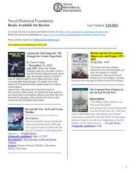 Books Available for Review Last Updated: 4.29.2021