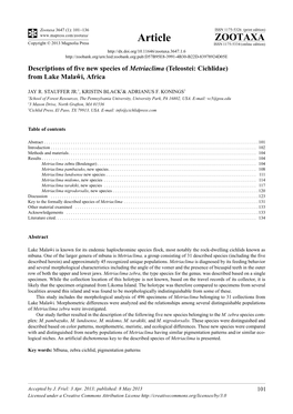 Descriptions of Five New Species of Metriaclima (Teleostei: Cichlidae) from Lake Malaŵi, Africa