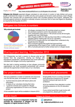 Our Project Toolkit Refugees Into Schools in Numbers Get in Touch