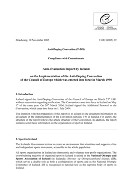 Auto-Evaluation Report by Iceland on the Implementation of the Anti-Doping Convention of the Council of Europe Which Was Entered