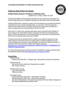 California State Parks Fire Update 8 State Parks Closed in Southern