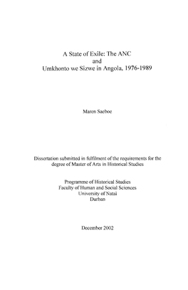 The ANC and Umkhonto We Sizwe in Angola, 1976-1989