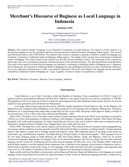 Merchant's Discourse of Buginese As Local Language in Indonesia