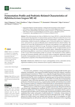 Fermentation Profile and Probiotic-Related Characteristics Of