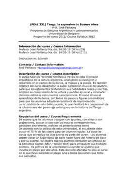 (PEAL 331) Tango, La Expresión De Buenos Aires Prof. José Paillacoy
