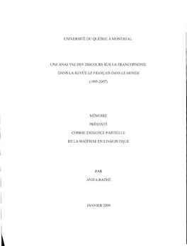 Une Analyse Des Discours Sur La Francophonie