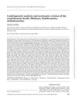 A Phylogenetic Analysis and Systematic Revision of the Cryptobranch Dorids (Mollusca, Nudibranchia, Anthobranchia)