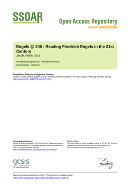 Engels @ 200 : Reading Friedrich Engels in the 21St Century Jacob, Frank (Ed.)