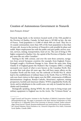 Creation of Autonomous Government in Nunavik