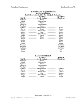 Junior Rank Requirements Handbook Section VII