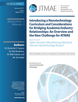 Introducing a Nanotechnology Curriculum and Considerations For