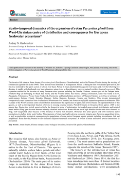 Spatio-Temporal Dynamics of the Expansion of Rotan Perccottus Glenii from West-Ukrainian Centre of Distribution and Consequences for European Freshwater Ecosystems*