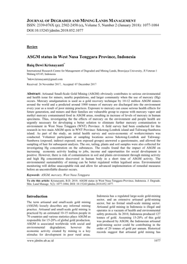 ASGM Status in West Nusa Tenggara Province, Indonesia