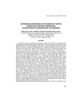 Mexican Aphodiinae Taxa Described Or Recordered by Bates in Biologi