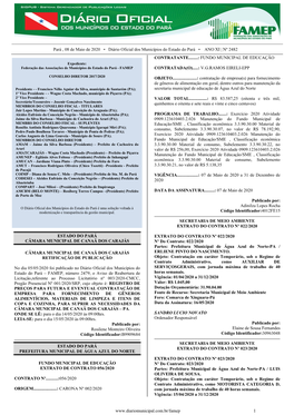 Pará , 08 De Maio De 2020 • Diário Oficial Dos Municípios Do Estado Do Pará • ANO XI | Nº 2482