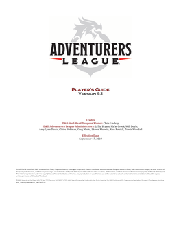 Adventurers League Player's Guide