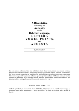 A Dissertation Antiquity Hebrew Language, L E T T E R S
