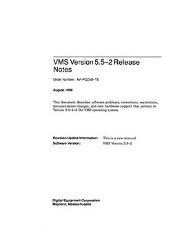 VMS Version 5.5-2 Release Notes