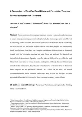 A Comparison of Stratified Sand Filters and Percolation Trenches For