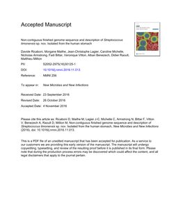 Non-Contiguous Finished Genome Sequence and Description of Streptococcus Timonensis Sp