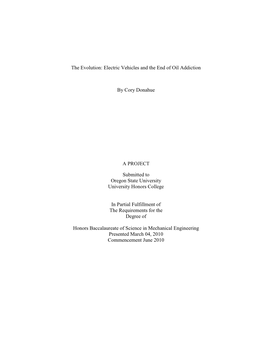 Electric Vehicles and the End of Oil Addiction by Cory Donahue A