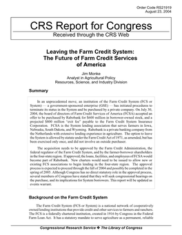 Leaving the Farm Credit System: the Future of Farm Credit Services of America