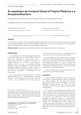 As Expedições Da Liverpool School of Tropical Medicine E a Amazônia Brasileira
