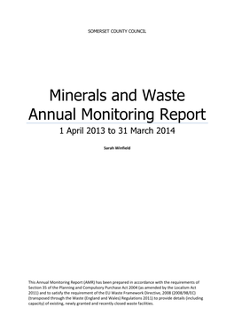 Minerals and Waste Annual Monitoring Report 1 April 2013 to 31 March 2014
