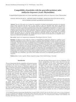 Compatibility of Pesticides with the Generalist Predatory Mite Amblyseius Largoensis (Acari: Phytoseiidae)