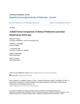 A Multi-Forest Comparison of Dietary Preferences and Seed Dispersal by Ateles Spp