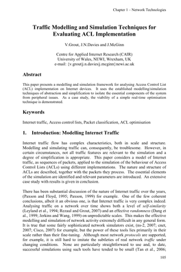 Traffic Modelling and Simulation Techniques for Evaluating ACL Implementation