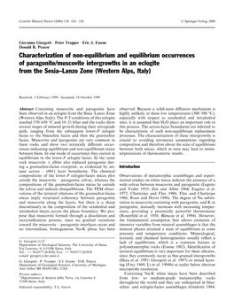 Characterization of Non-Equilibrium and Equilibrium Occurrences of Paragonite/Muscovite Intergrowths in an Eclogite from the Sesia±Lanzo Zone (Western Alps, Italy)